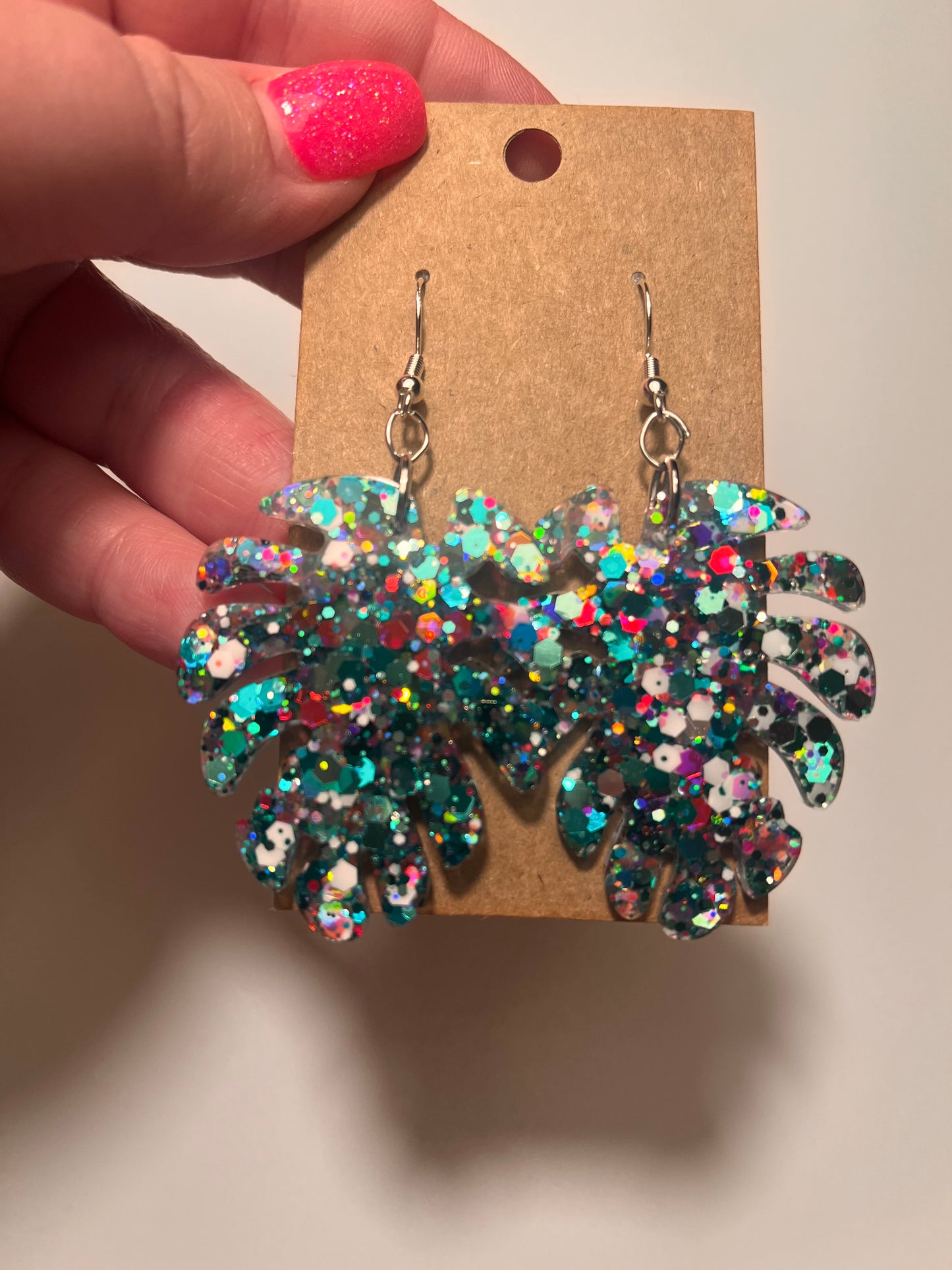 Multi-colored Monstera Leaf Dangle Earrings