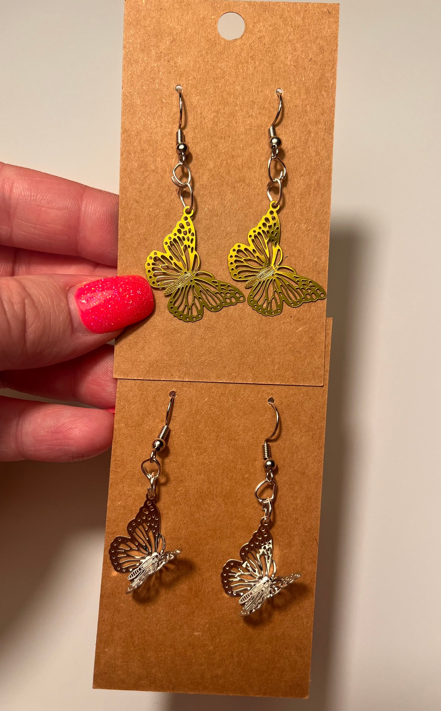 Butterfly Dangle earrings (silver and gold)