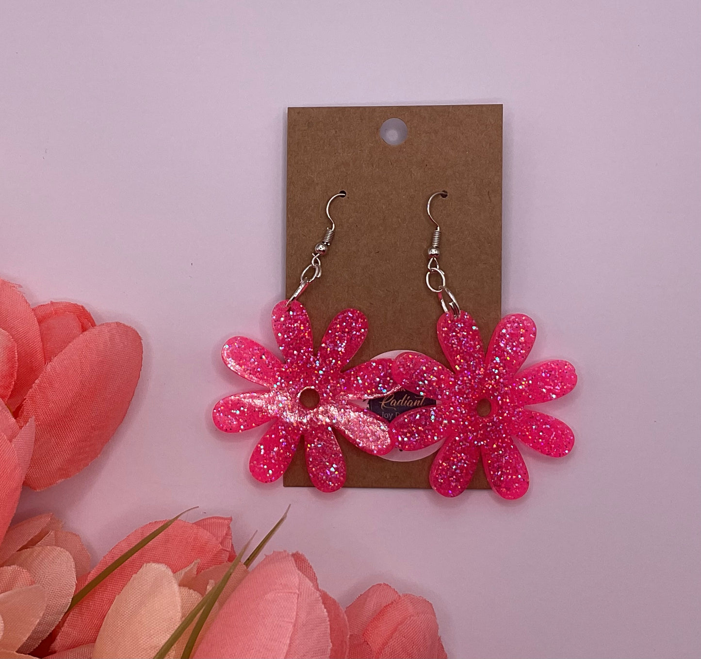 Hot Pink Daisy Dangle earrings