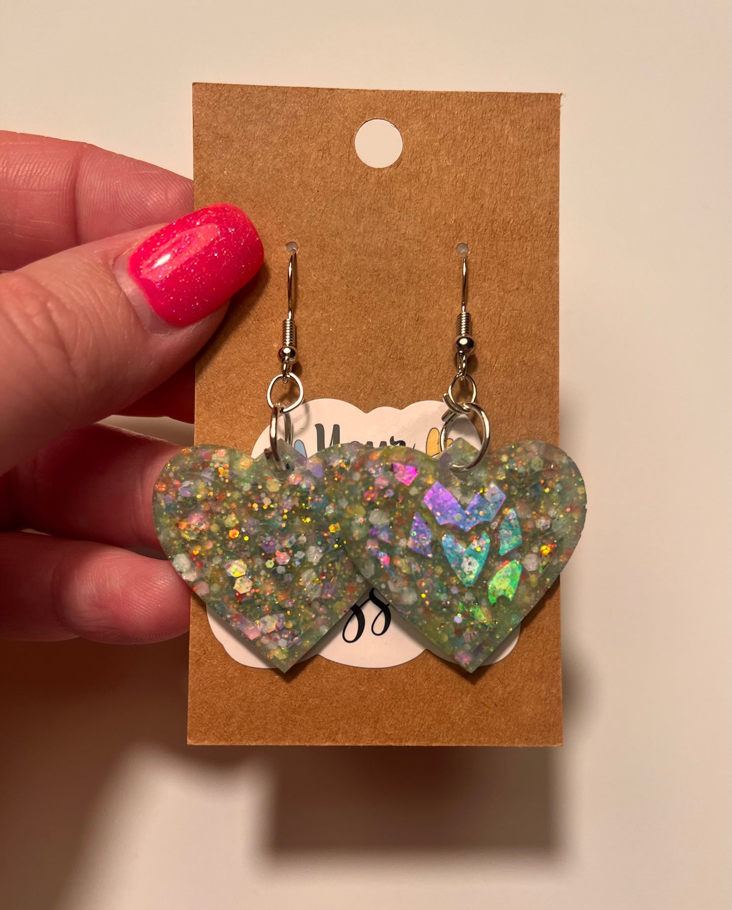 Holographic heart dangle earrings