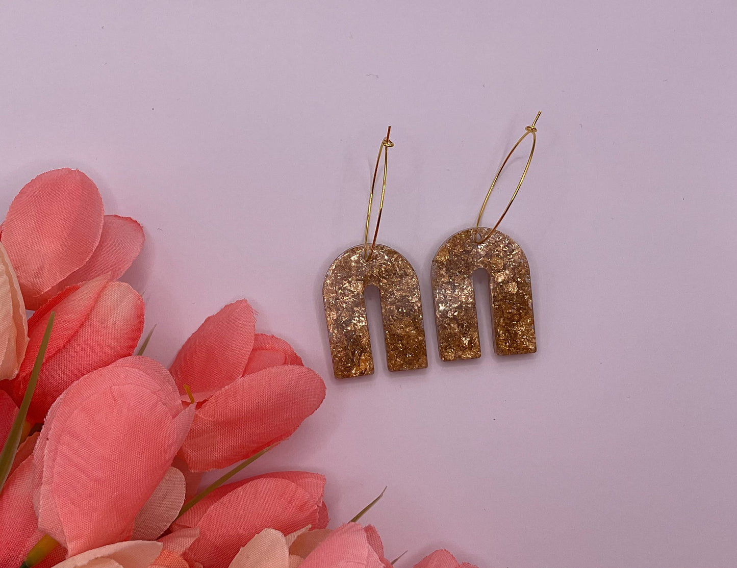 Gold foil flakes U-Shape Hoop earrings
