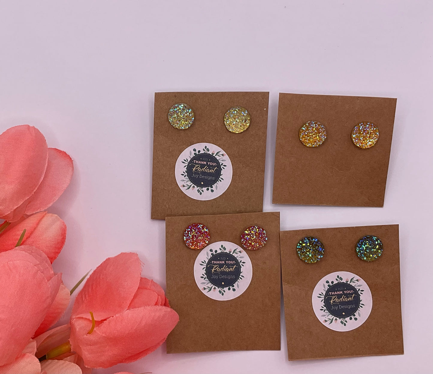 Druzy Stud Post Earrings (yellow/greens)