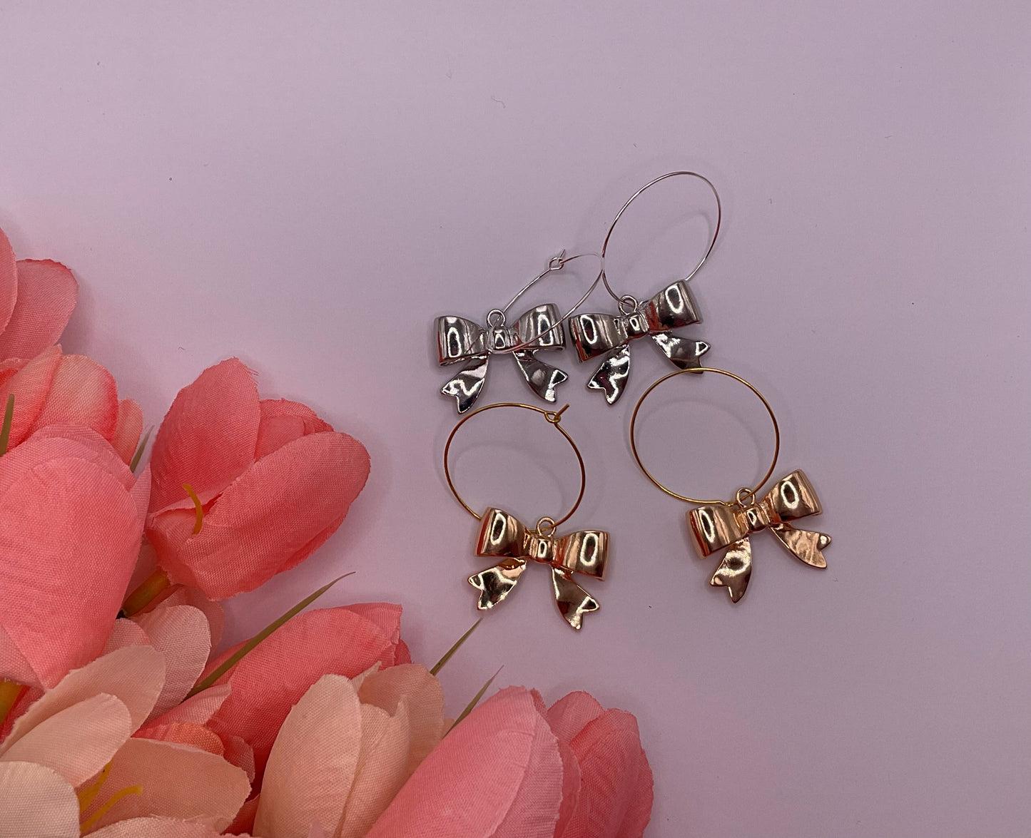 Gold and Silver Bow Hoop earrings