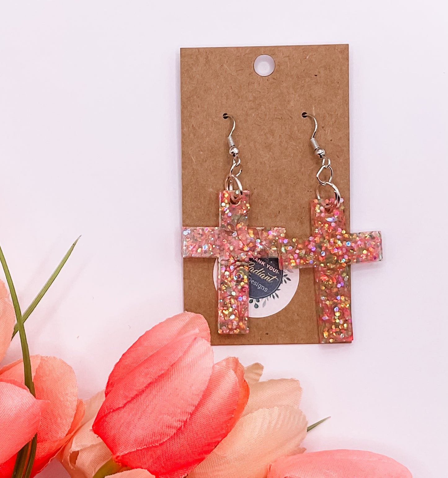 Floral Cross Dangle Earrings