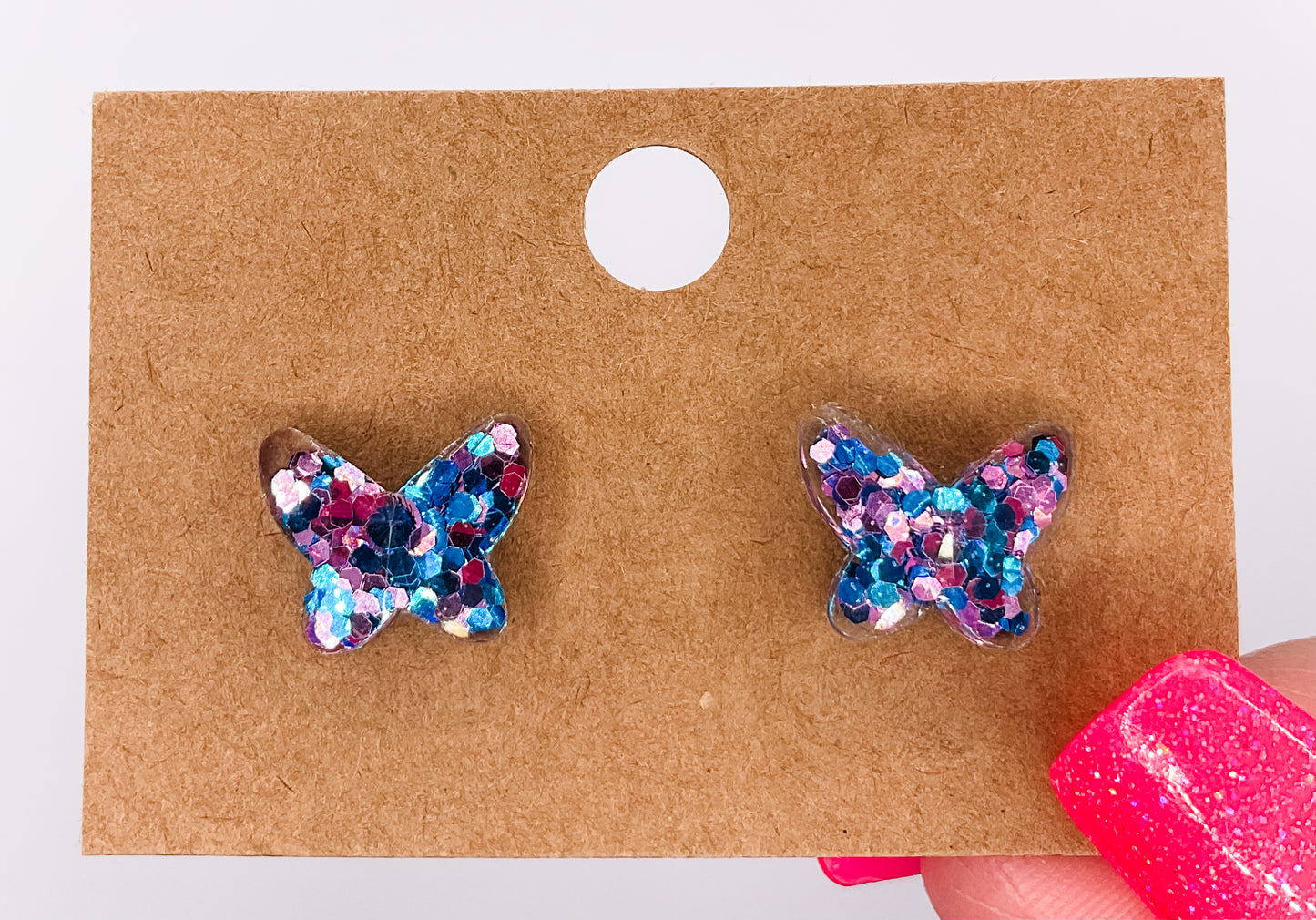 Small Pink/Blue Butterfly Post Earrings