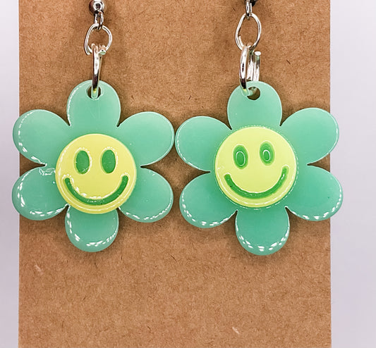 Smiley Flower Dangle Earrings (Choose a color)