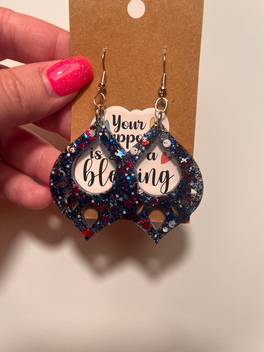 Red white and blue Abstract Teardrop Dangle earrings