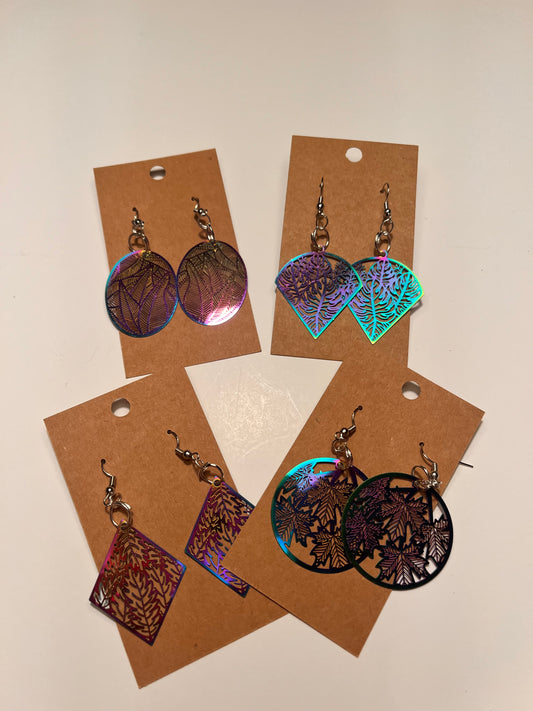 Leaf oil slick dangle earrings