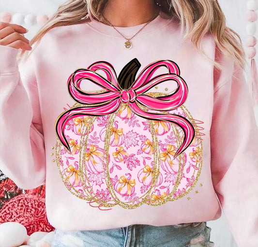 Pink Pumpkin collage Bow Tee Shirt