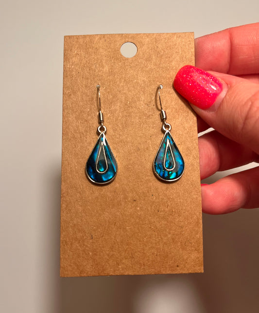 Blue shell teardrop dangle earrings