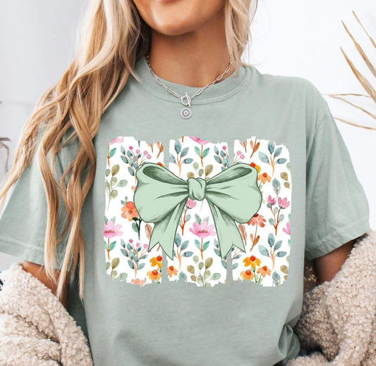 Minty Floral Bow Tee Shirt
