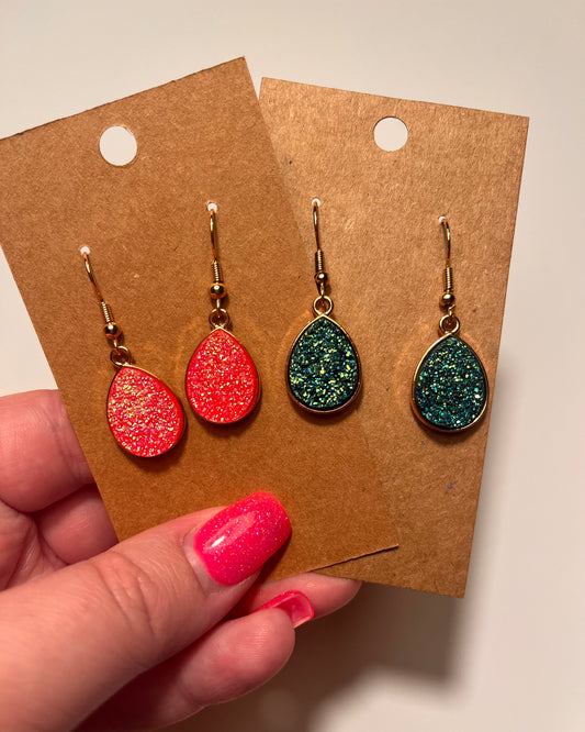 Teardrop druzy dangle earrings