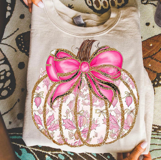 Pink Pumpkin Bow Tee shirt