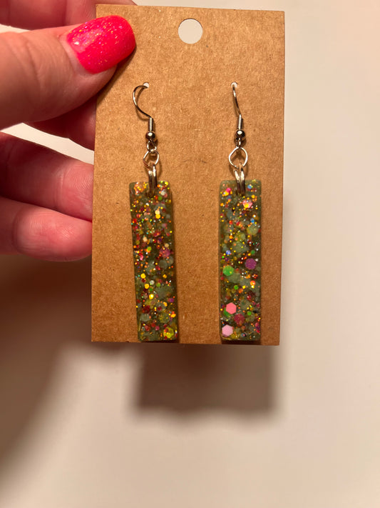 Gorgeous green rectangle dangle earrings