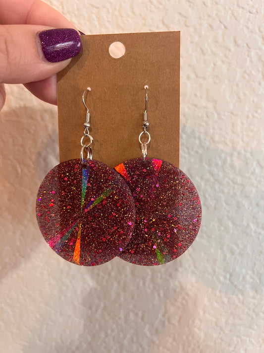 Holographic round dangle earrings