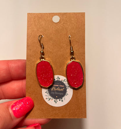 Berry oval Druzy dangle earrings