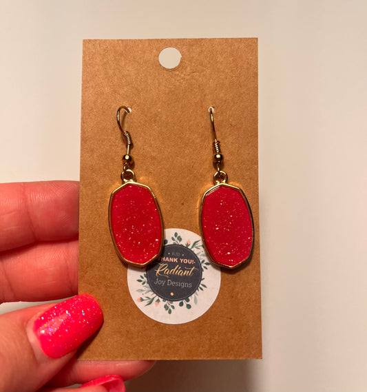 Berry oval Druzy dangle earrings
