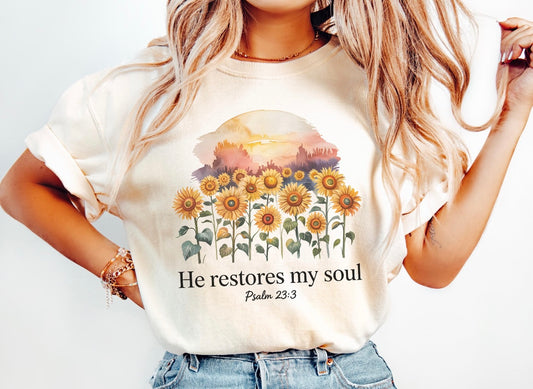 Psalm 23:3 Floral Tee Shirt