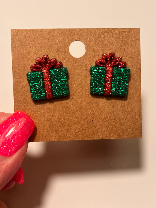 Glitter present post earrings