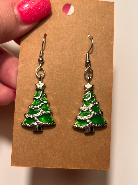 Christmas trees and presents dangle earrings