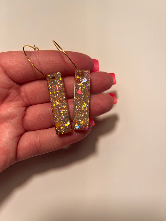 Gold Rectangle hoop dangle earrings