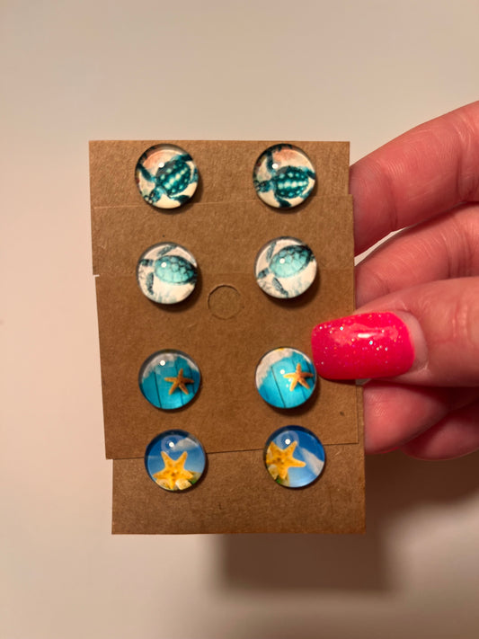 Beachy post earrings (turtles and starfish)