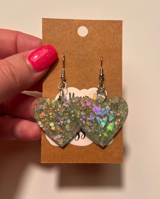 Holographic heart dangle earrings