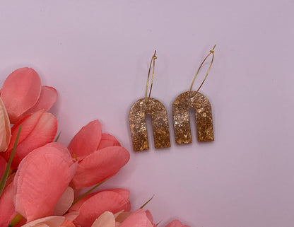 Gold foil flakes U-Shape Hoop earrings