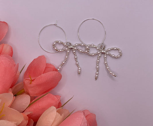 Pearl Bow Hoop Earrings