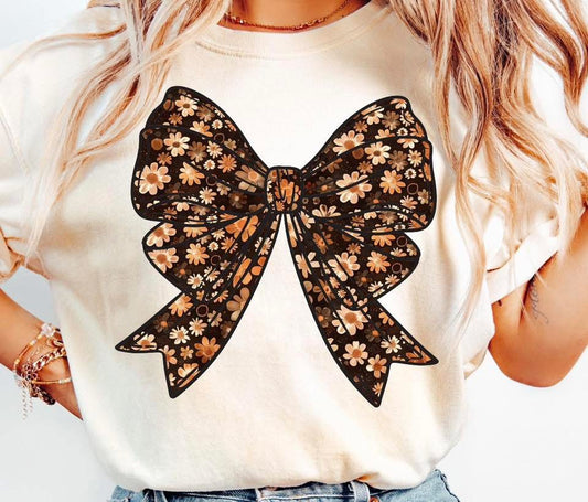 Fall Floral Bow Tee Shirt