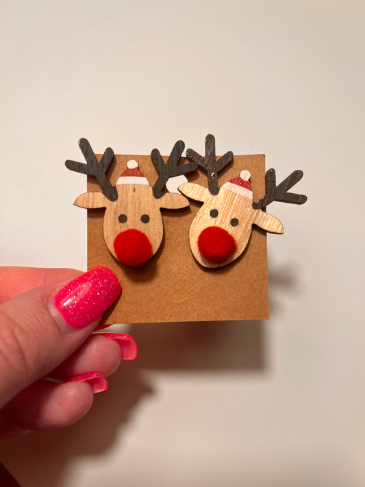 Wooden reindeer post earrings