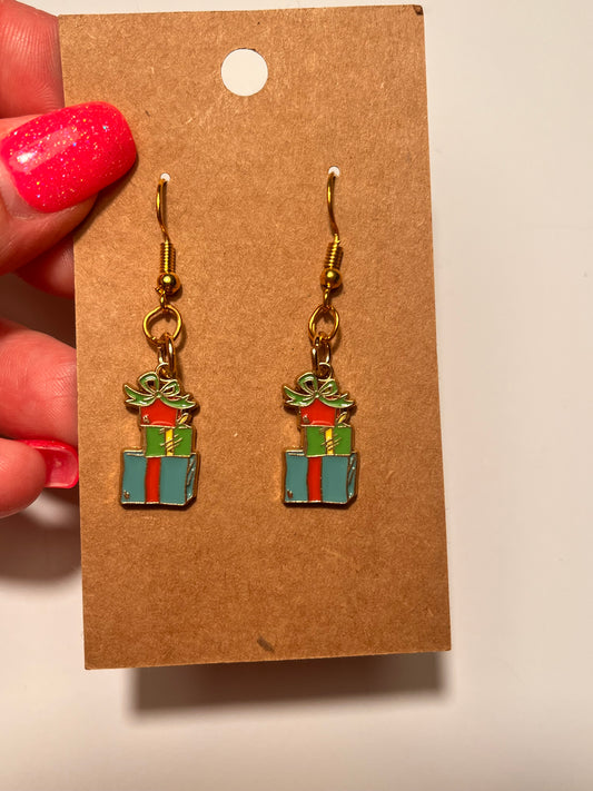 Christmas trees and presents dangle earrings