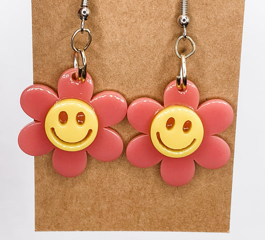 Smiley Flower Dangle Earrings (Choose a color)