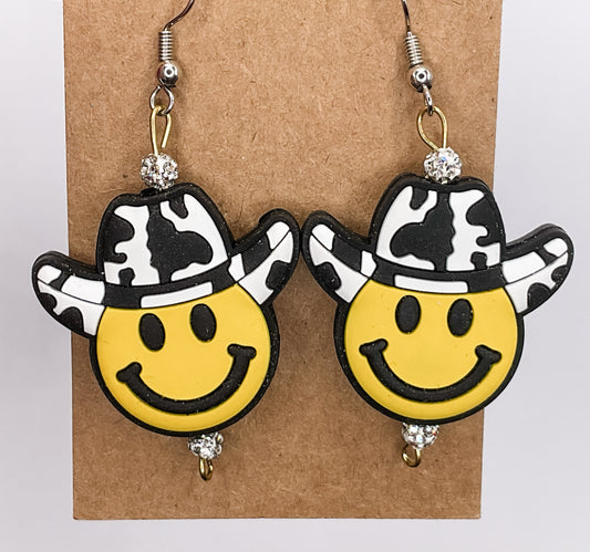 Smiley Cow Hat Dangle Earrings