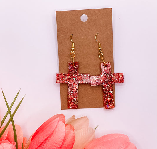 Floral Cross Dangle Earrings