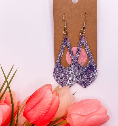 Purple Faux Leather Dangle Earrings