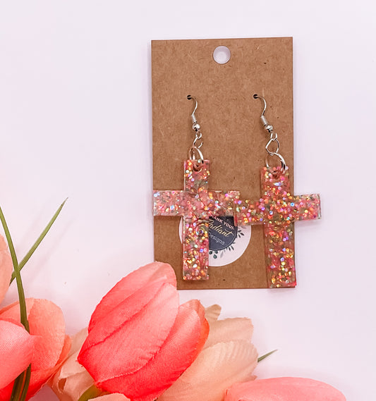 Floral Cross Dangle Earrings