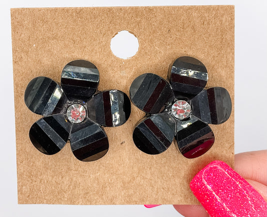 Large Black Flower Post Earrings
