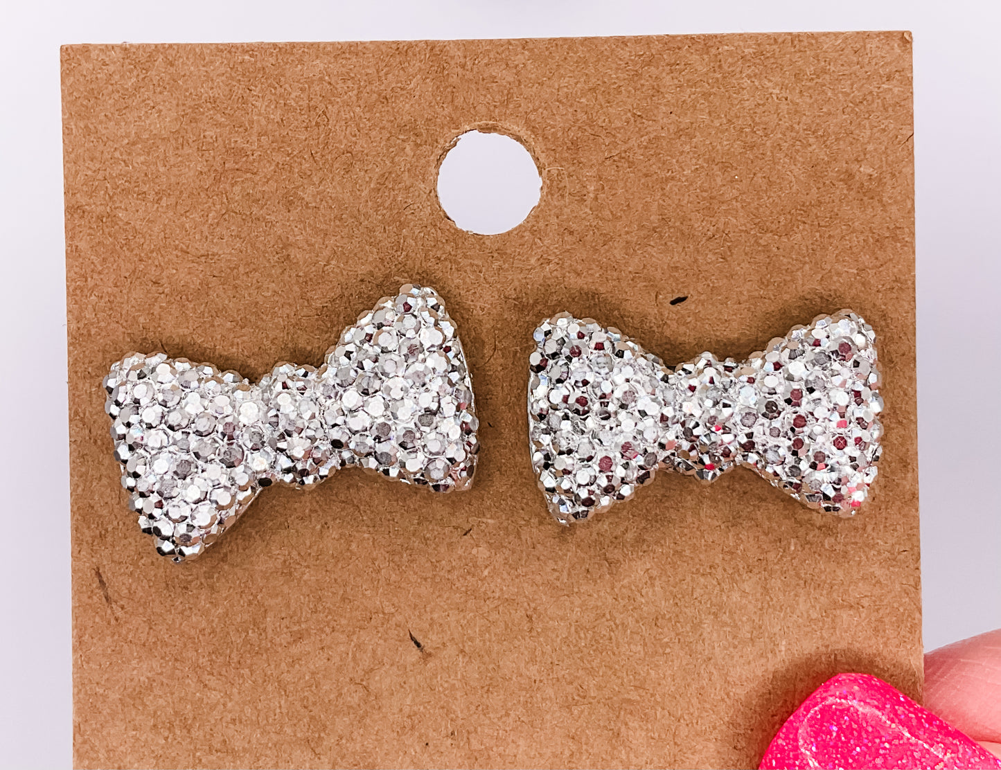 Silver Sparkle Bow Post Earrings