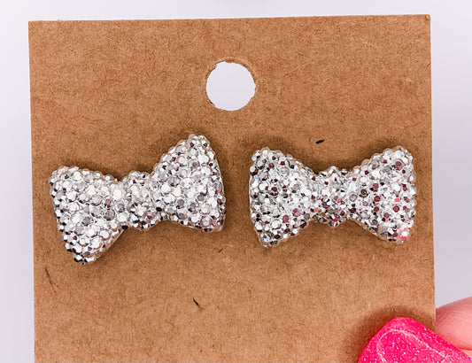 Silver Sparkle Bow Post Earrings