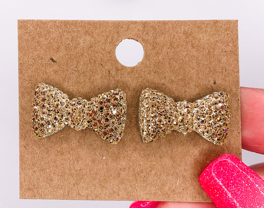 Gold Sparkle Bow Post Earrings