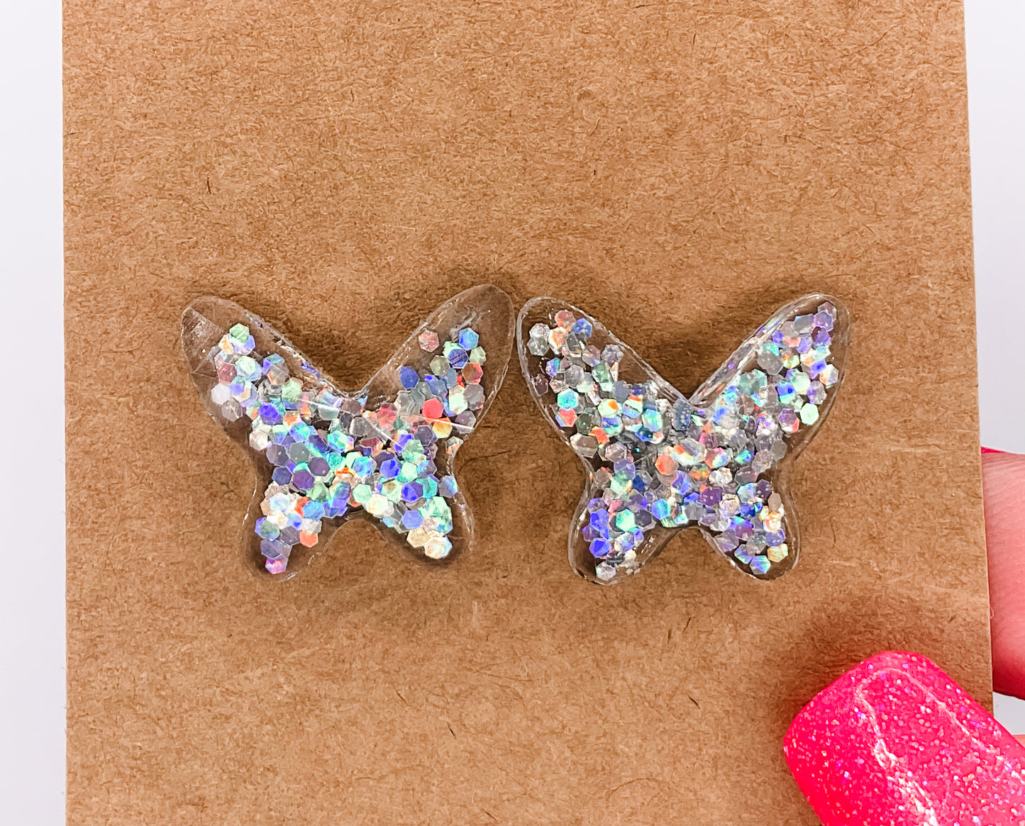 Medium Silver Sparkle Butterfly Post Earrings