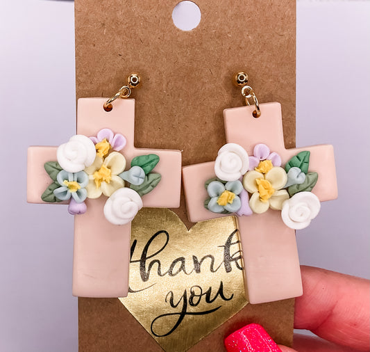 Clay Floral Cross Post Earrings