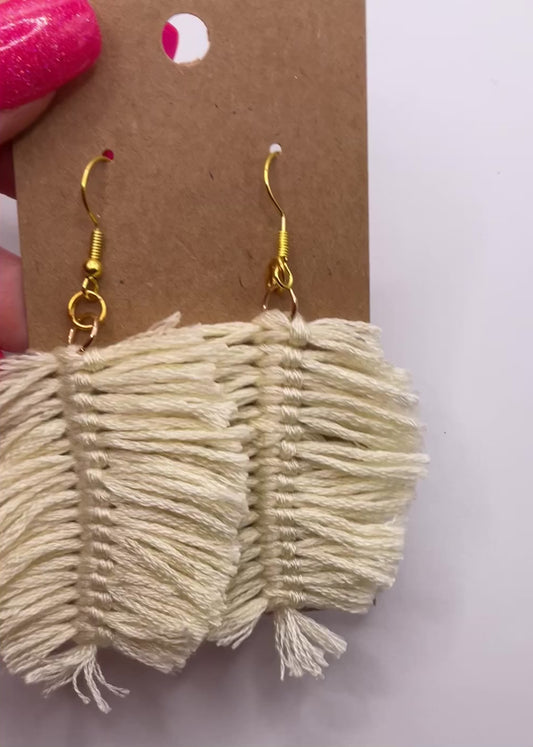 Cream Tassel Dangle Earrings