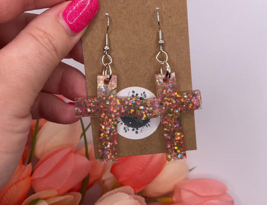 Floral Cross Dangle Earrings