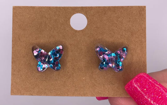 Small Pink/Blue Butterfly Post Earrings