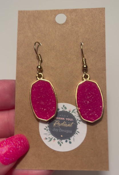 Berry oval Druzy dangle earrings