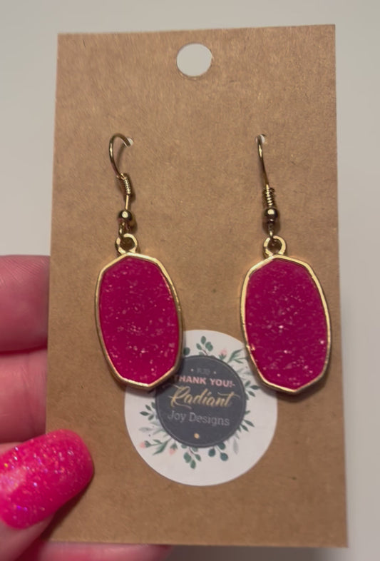 Berry oval Druzy dangle earrings