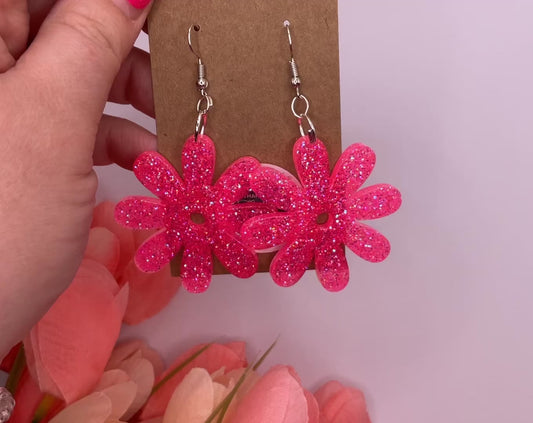 Hot Pink Daisy Dangle earrings