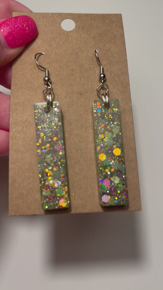 Gorgeous green rectangle dangle earrings